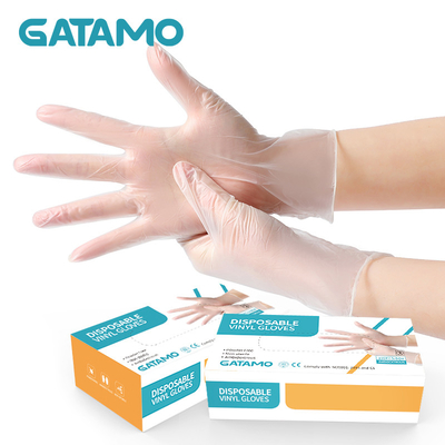 Gants libres de vinyle de la nourriture S4 de vinyle de main de poudre transparente propre jetable bon marché de gants