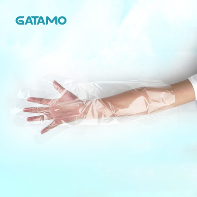 Les gants jetables de PE jetable de Gatamo écartent les gants d'un coup de coude vétérinaires de PE en plastique de longueur
